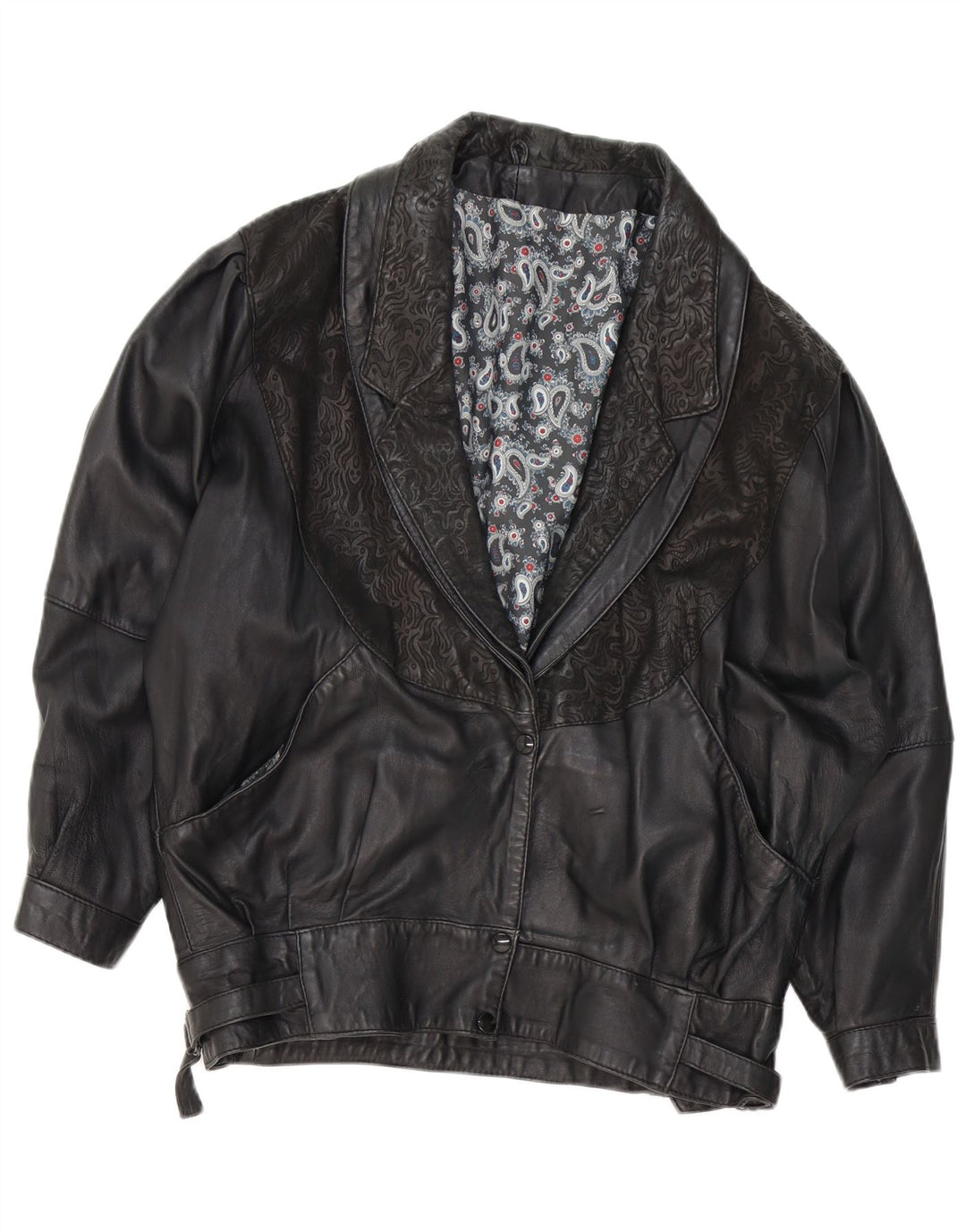 Giacca in pelle da donna VINTAGE UK 18 XL Nero Paisley