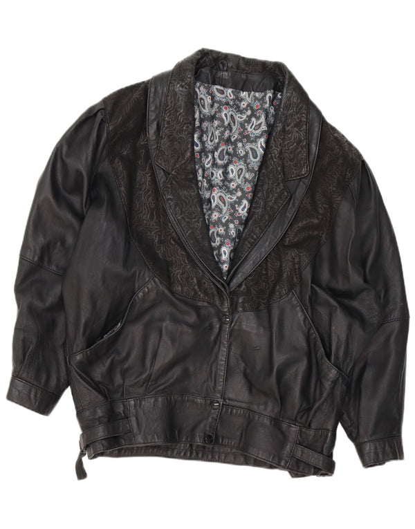 Giacca in pelle da donna VINTAGE UK 18 XL Nero Paisley