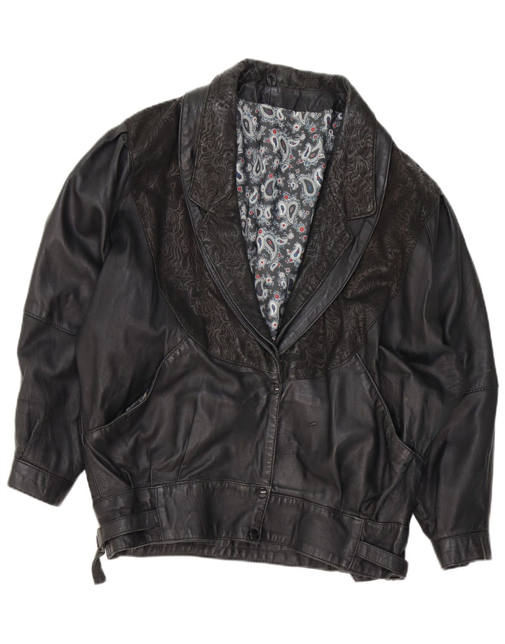 Giacca in pelle da donna VINTAGE UK 18 XL Nero Paisley