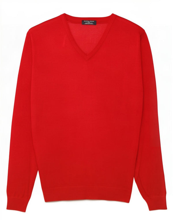 Maglione Zara da uomo con scollo a V XL rosso in viscosa
