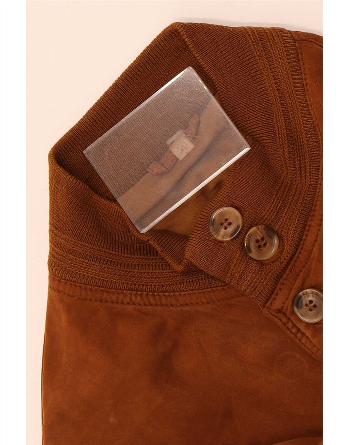 Giubbotto bomber vintage in pelle scamosciata da uomo IT 50 grande marrone