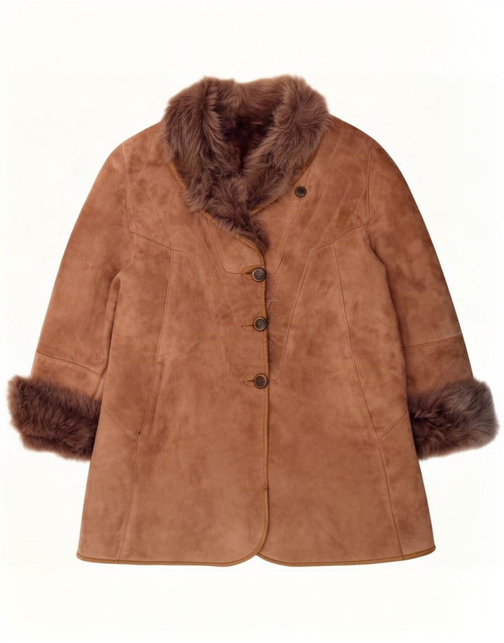 Cappotto oversize in shearling vintage da donna IT 44 in pelle marrone medio