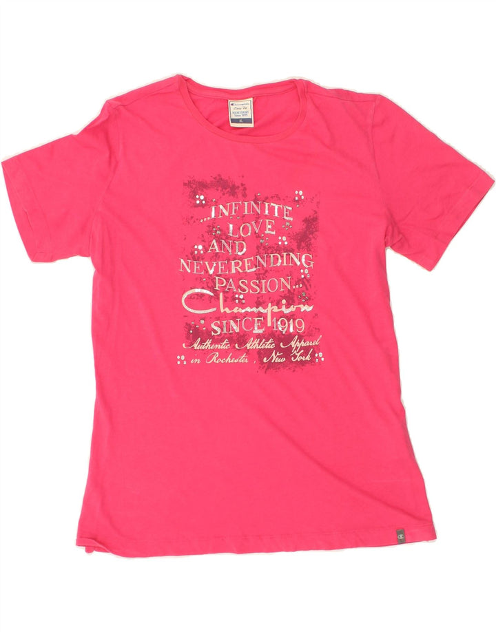 CHAMPION Womens Easy Fit Graphic T-Shirt Top UK 18 XL Pink Cotton Vintage Champion and Second-Hand Champion from Messina Hembry 