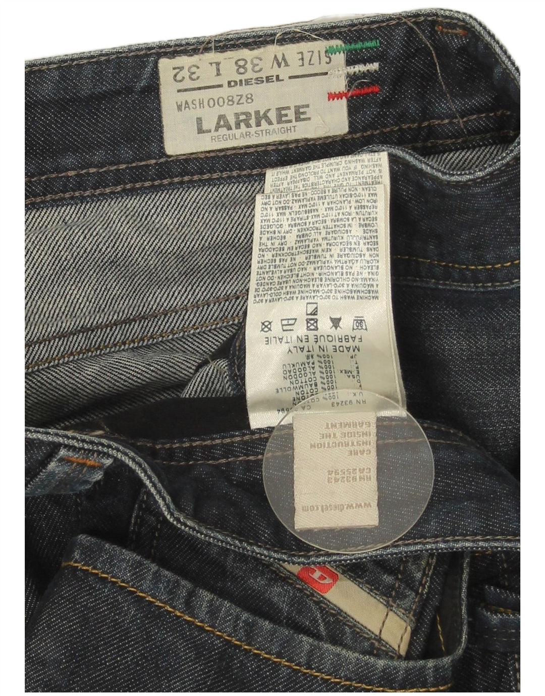 Jeans dritti regolari da uomo Diesel Larkee W38 L32 cotone blu