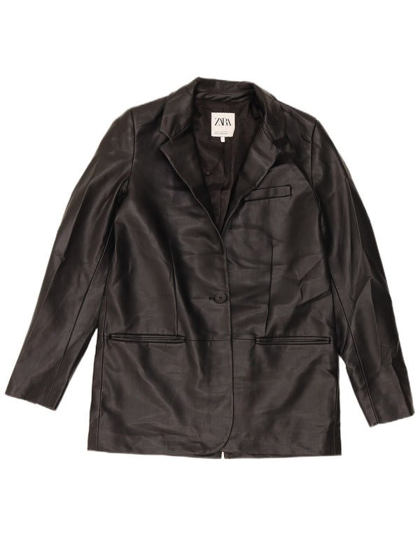 Giacca blazer da donna in ecopelle a 1 bottone Zara UK 6 XS poliuretano nero