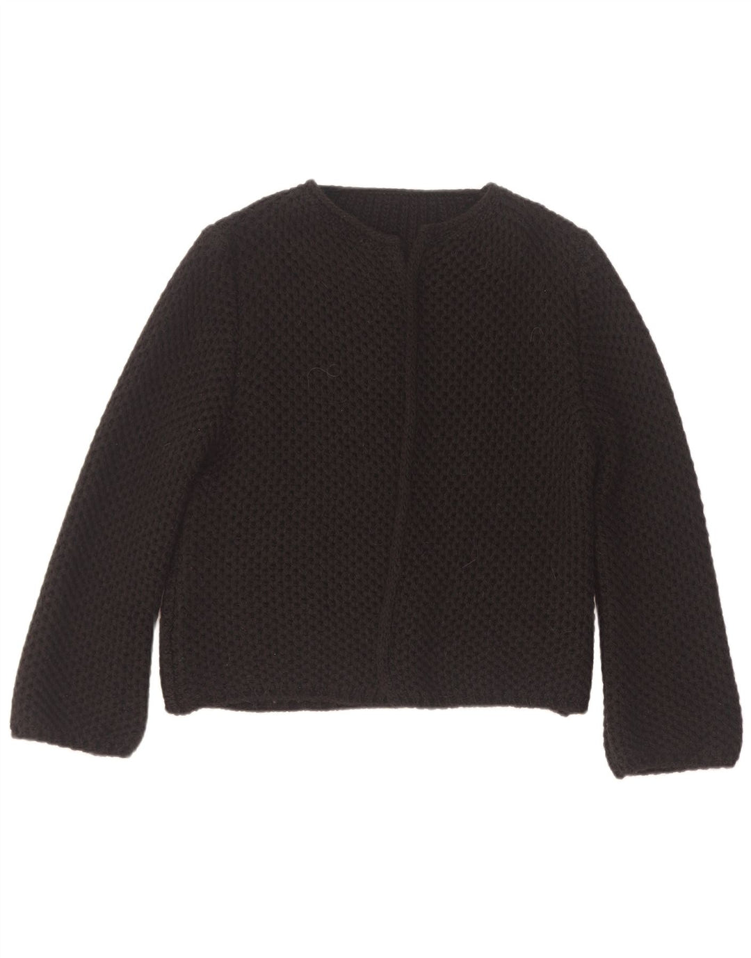 Maglione cardigan aperto da donna vintage UK 14 acrilico nero medio