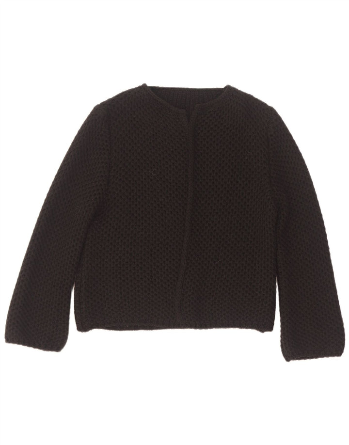 Maglione cardigan aperto da donna vintage UK 14 acrilico nero medio