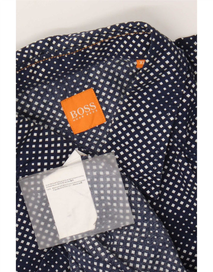 Camicia da uomo Hugo Boss XL in cotone geometrico blu navy