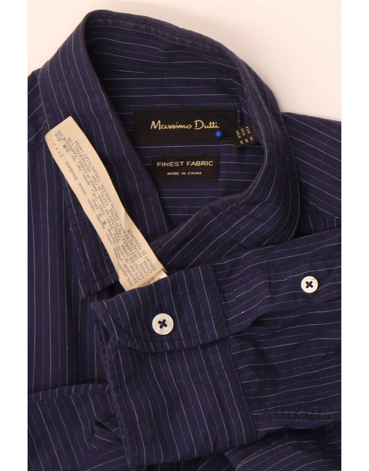 Camicia Uomo Massimo Dutti Cotone Gessato Medio Blu Navy