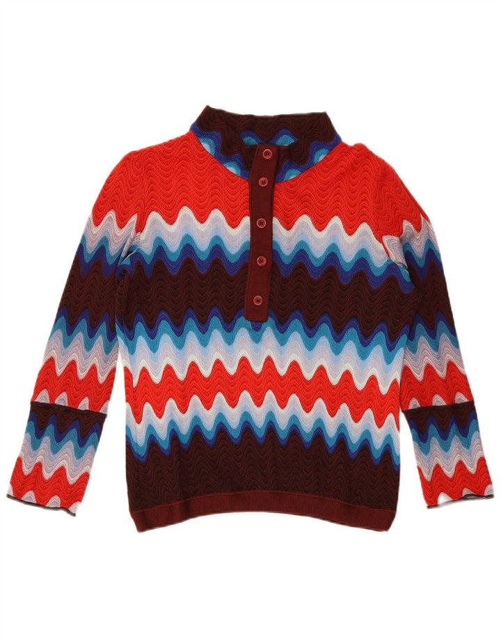 Maglione maglione vintage da donna con collo a bottoni UK 12 medio multicolore
