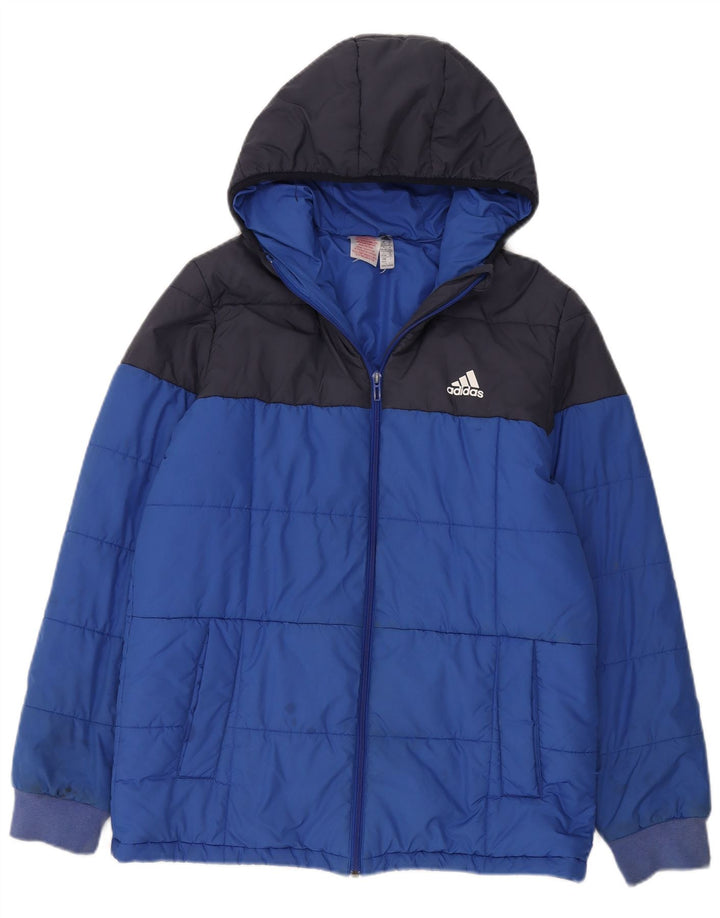 Giacca imbottita con cappuccio Adidas da ragazzo 15-16 anni in poliestere color block blu