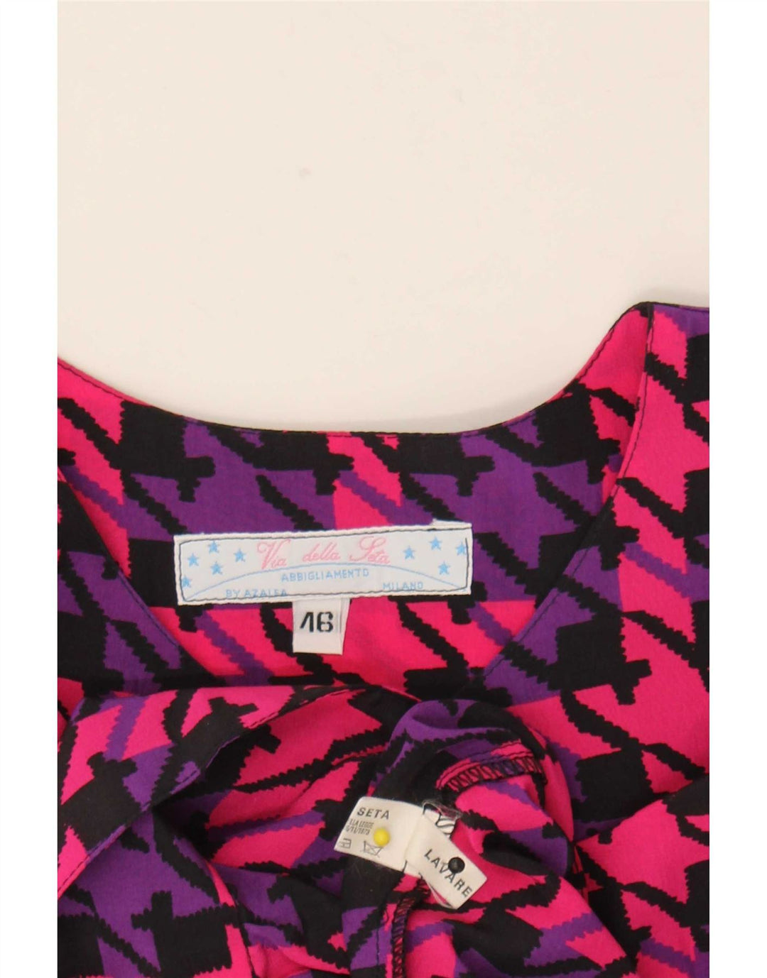 Camicetta camicia oversize da donna vintage IT 46 grande seta pied de poule rosa