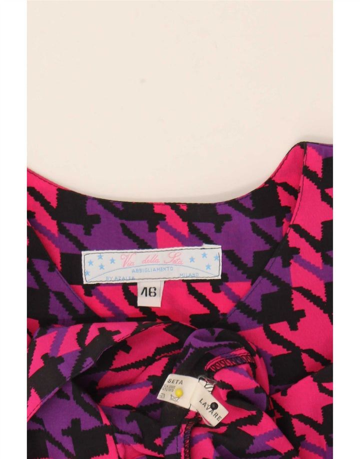 Camicetta camicia oversize da donna vintage IT 46 grande seta pied de poule rosa