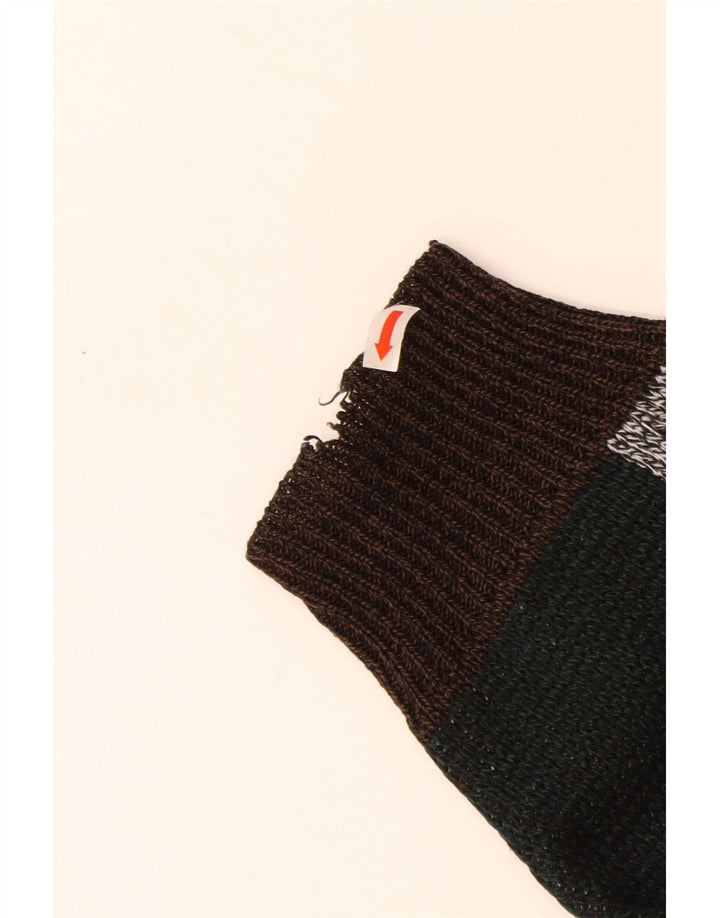 VINTAGE Maglione girocollo da uomo girocollo XL Acrilico color block marrone