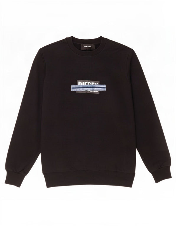Diesel Mens Graphic Sweatshirt Jumper XS Black Cotton