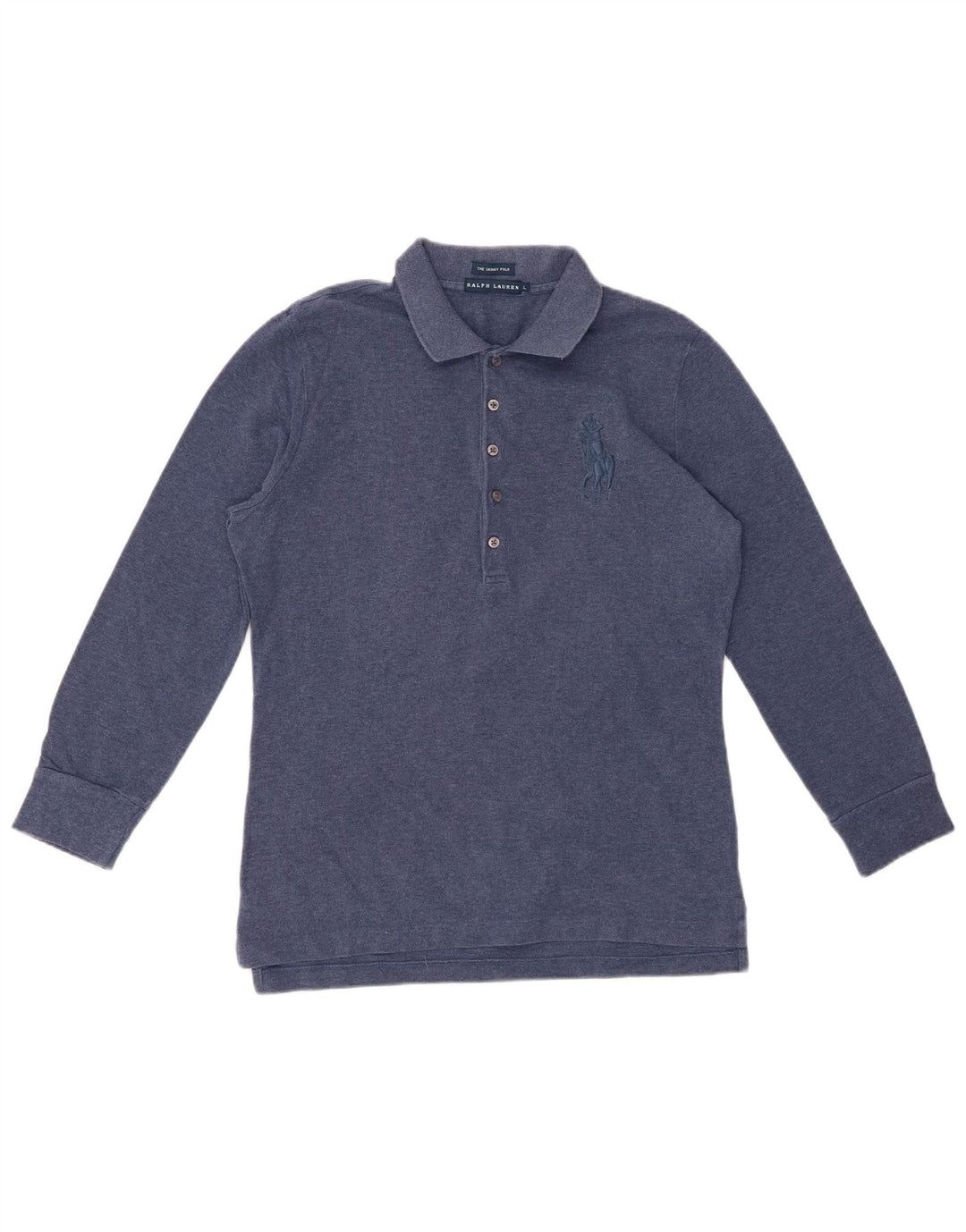 Polo skinny da donna a maniche lunghe RALPH LAUREN UK 14 Large Blu Navy