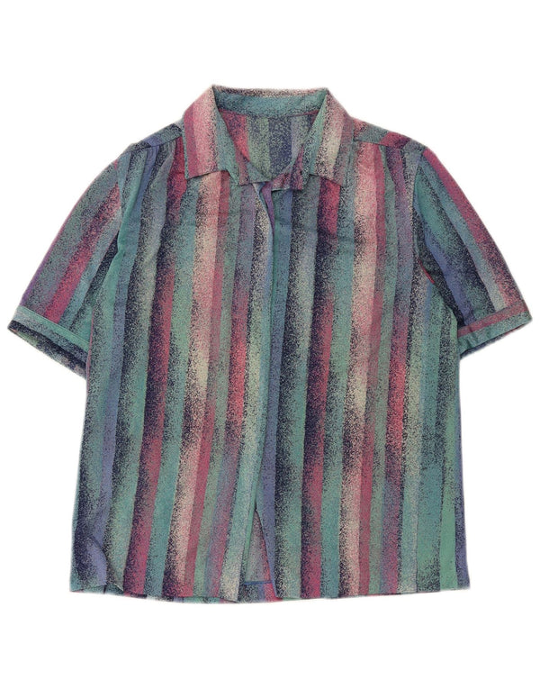 Camicia vintage da donna a maniche corte UK 12 retrò a righe multicolore medio