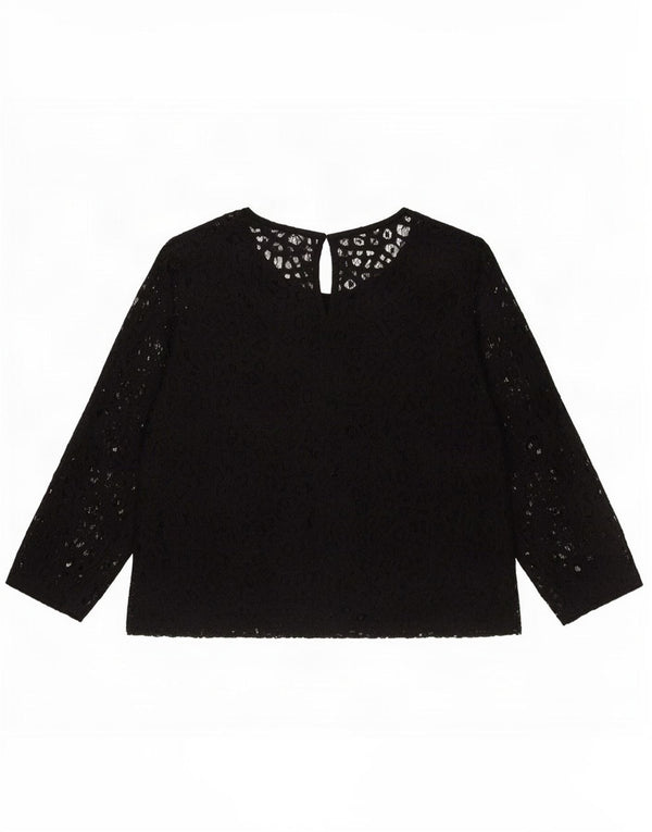 Top Zara da donna in pizzo con maniche a 3/4, camicetta corta UK 14 grande nero floreale
