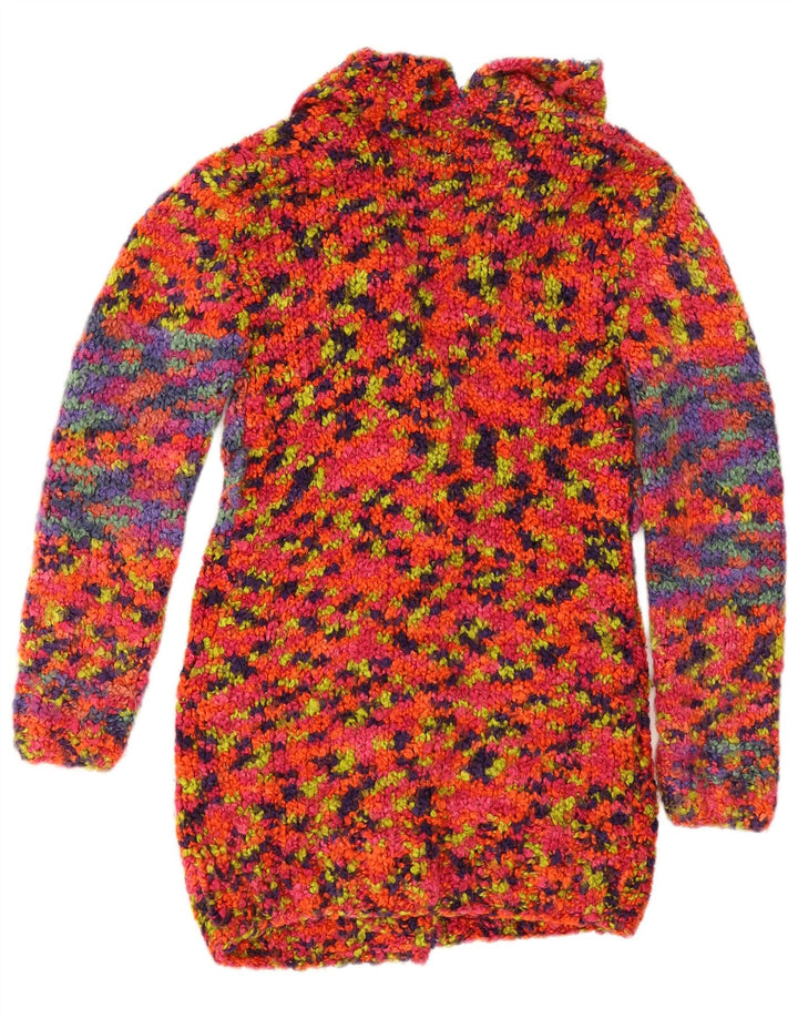 Maglione cardigan lungo da donna vintage UK 8 piccolo multicolore chiazzato