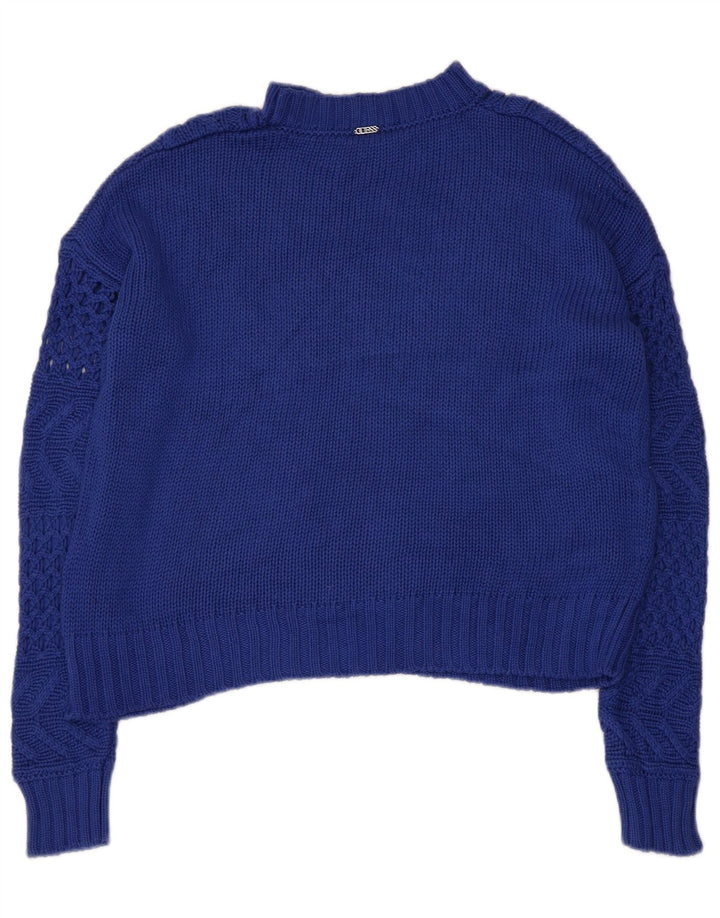 GUESS Maglione maglione oversize da donna con collo alto UK 10 Small Blu navy