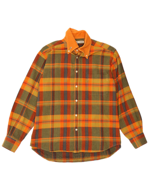 Camicia vintage da uomo in flanella di cotone a quadri giallo medio