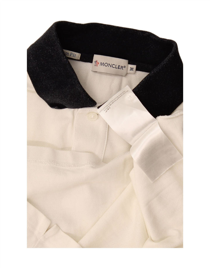 Polo Moncler da uomo slim fit in cotone color block bianco medio