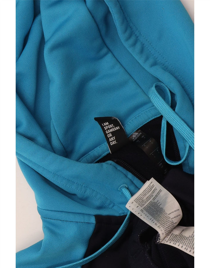 Maglione con cappuccio e zip da uomo Adidas piccolo in poliestere color block blu navy