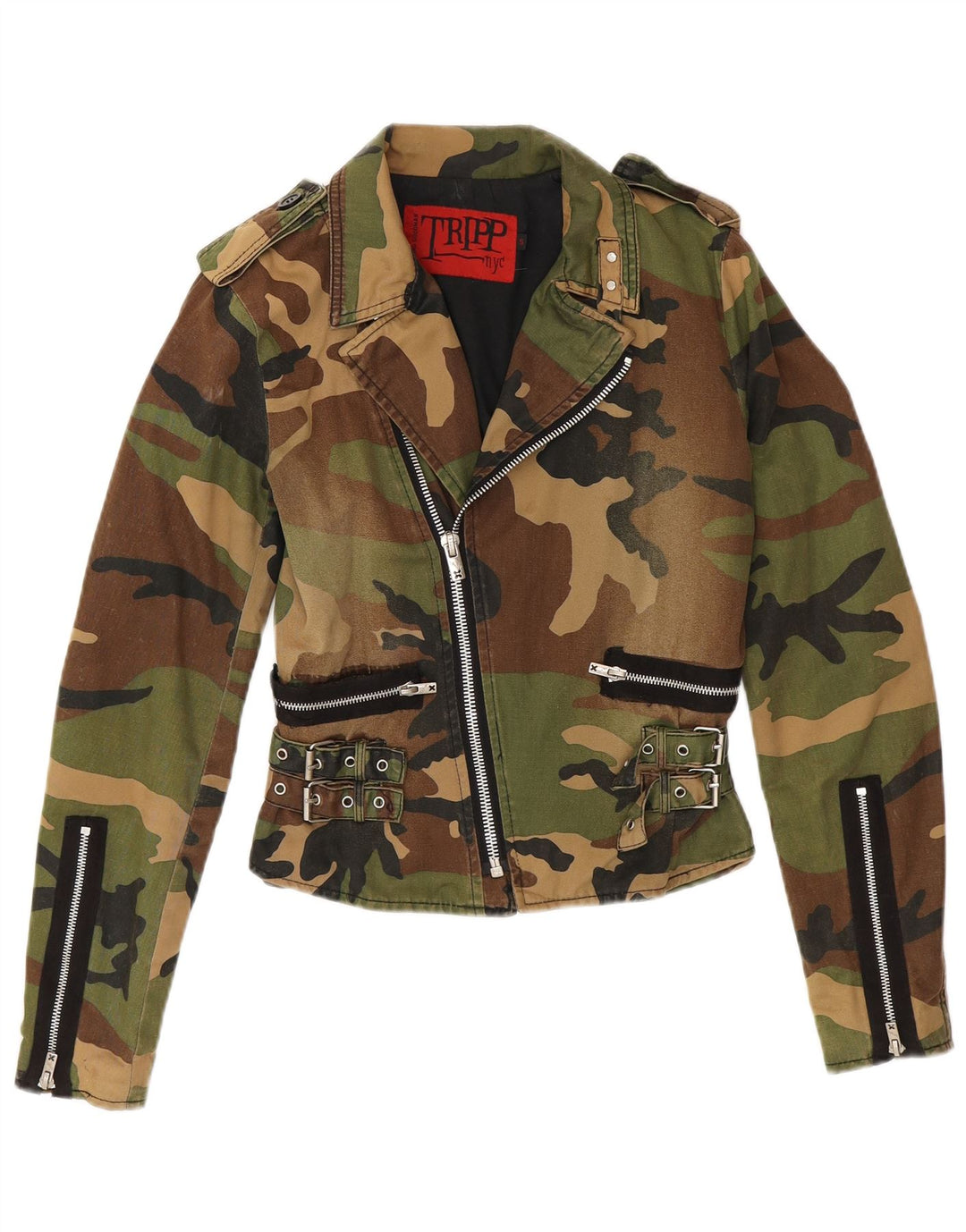 Giacca militare corta da donna TRIPP NYC UK 10 piccola cotone mimetico kaki