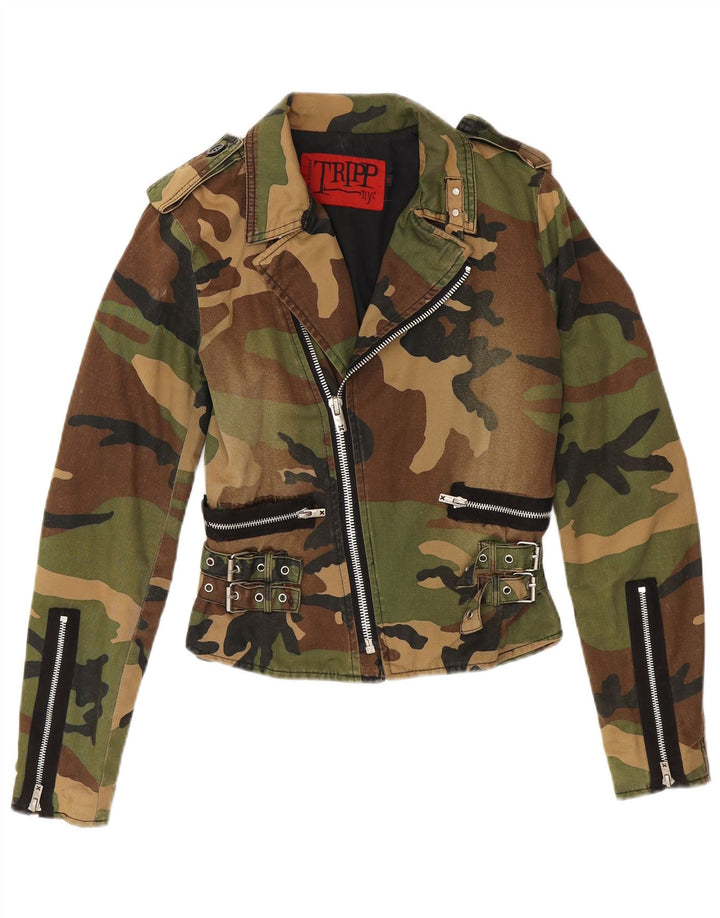 Giacca militare corta da donna TRIPP NYC UK 10 piccola cotone mimetico kaki