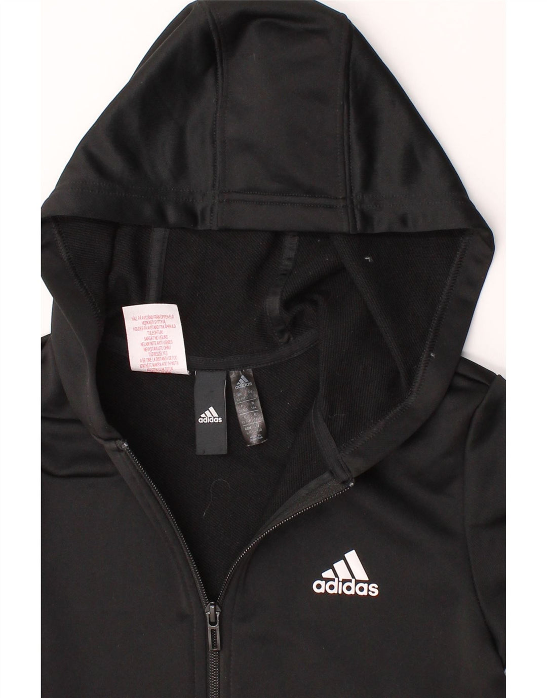 ADIDAS Boys Graphic Zip Hoodie Sweater 13-14 Years Black Polyester Vintage Adidas and Second-Hand Adidas from Messina Hembry 