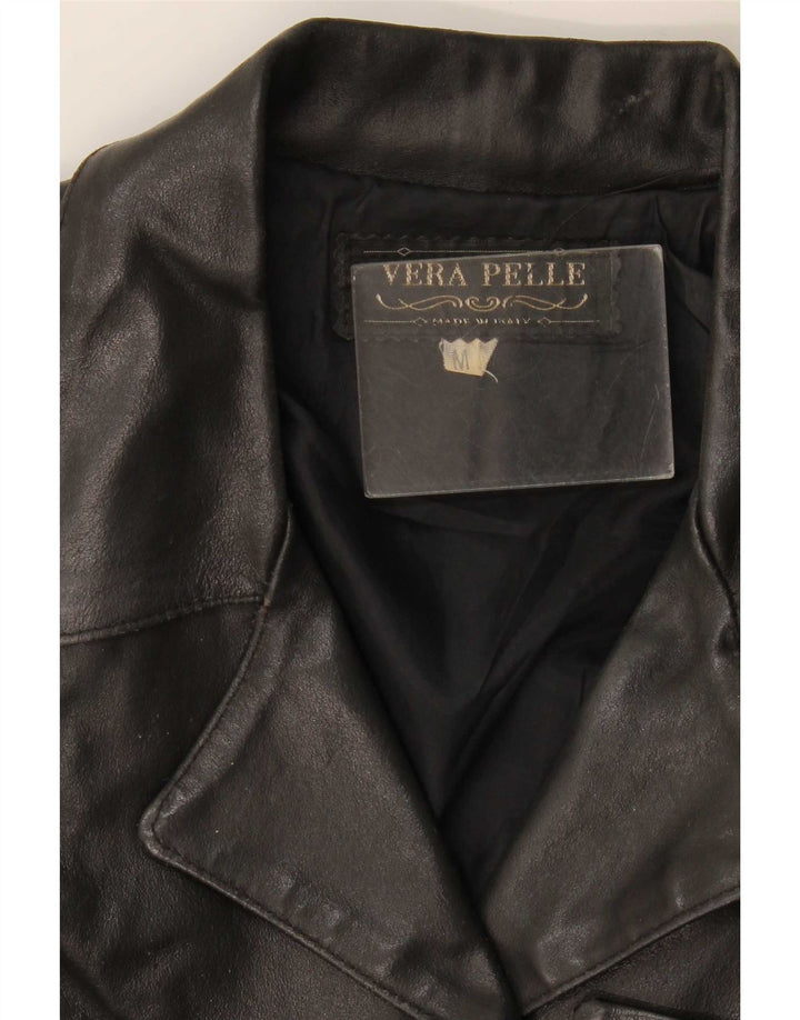 Giacca blazer vintage da donna in pelle a 3 bottoni UK 14 media nera