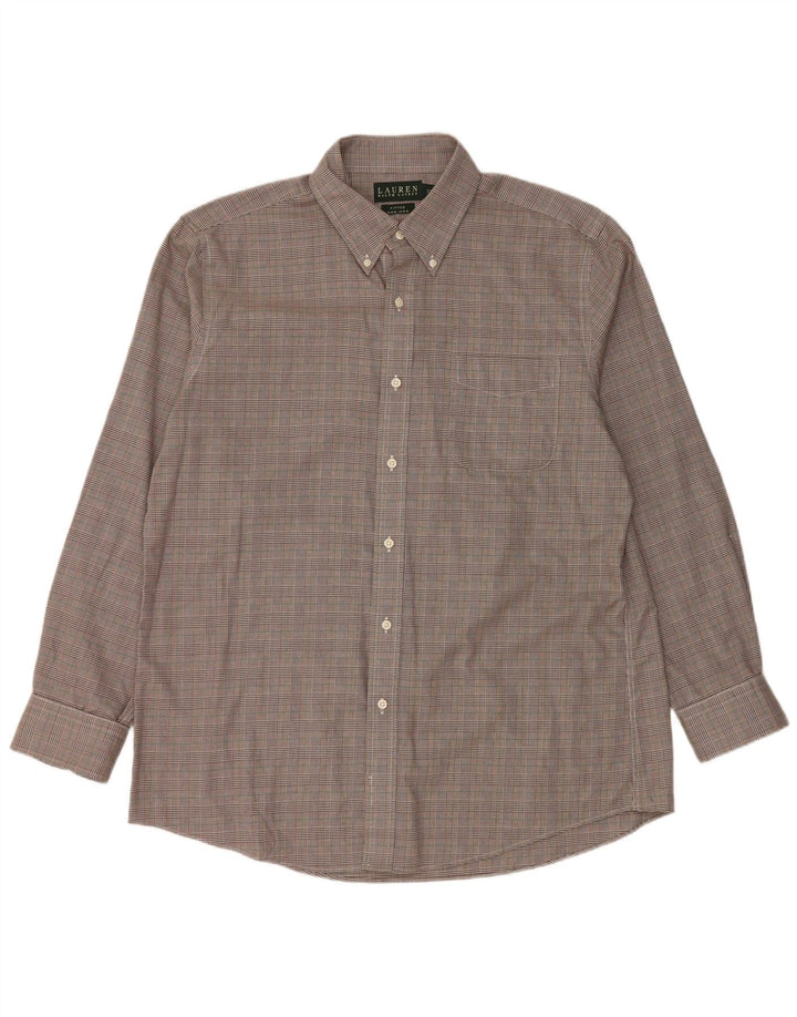Camicia aderente da uomo Ralph Lauren taglia 17 43 XL pied de poule marrone