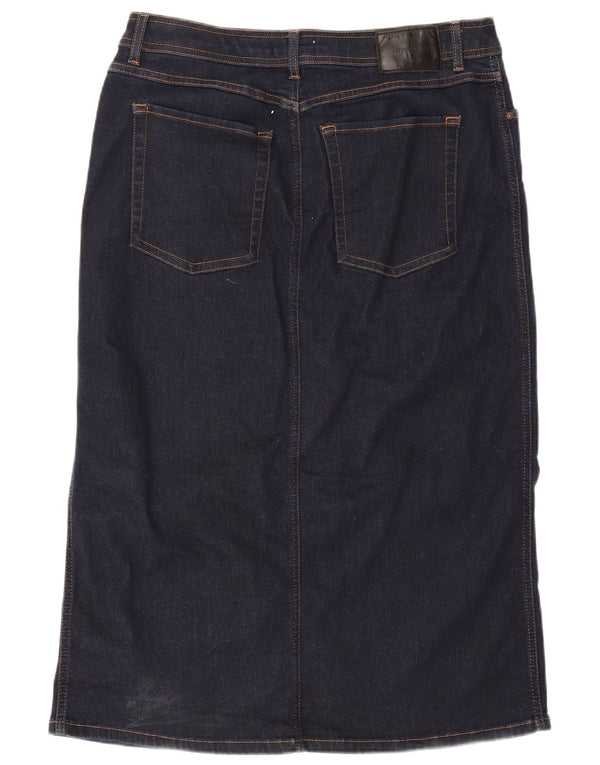 Gonna in denim autografato da donna Marks & Spencer UK 18 XL W34 cotone blu navy