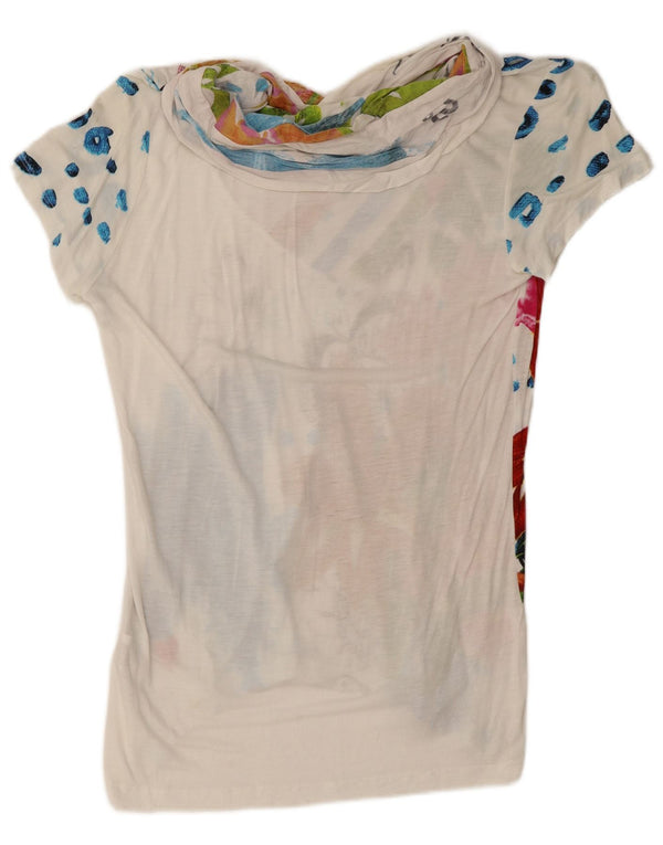 Desigual T-shirt grafica da donna Top UK 14 Large bianca in viscosa