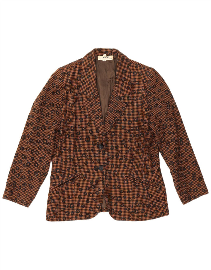 Giacca blazer a 2 bottoni da donna MANI IT 42 in lana a quadretti marrone medio