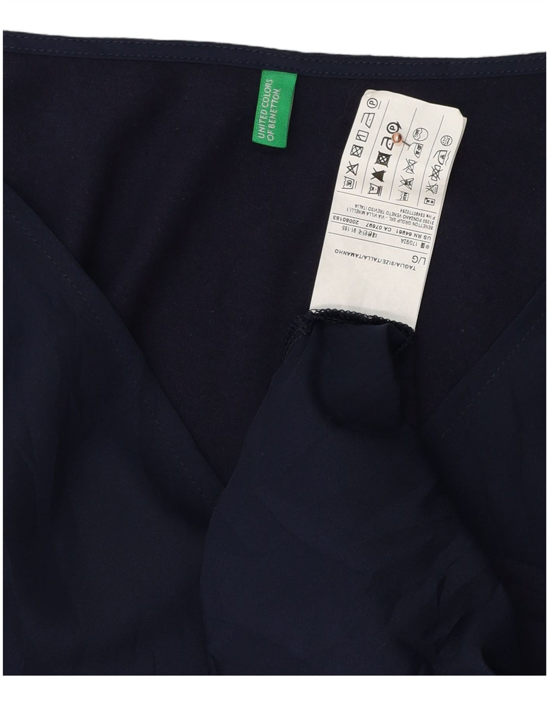 BENETTON Top da donna manica 3/4 UK 16 grande cotone blu navy