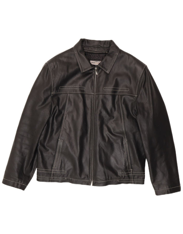 Giacca in pelle vintage da uomo UK 44 2XL Pelle nera