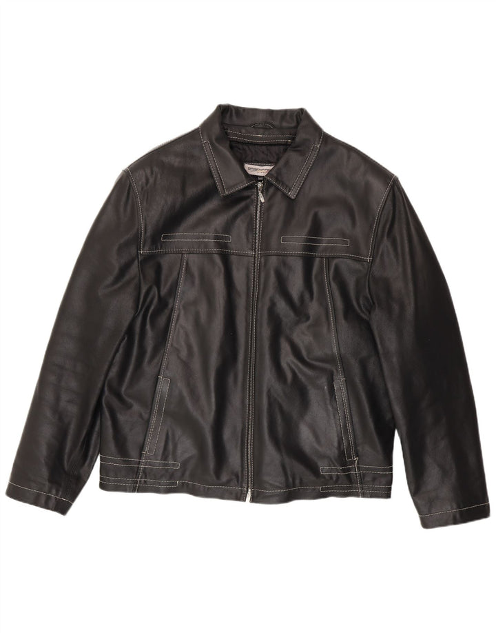 Giacca in pelle vintage da uomo UK 44 2XL Pelle nera