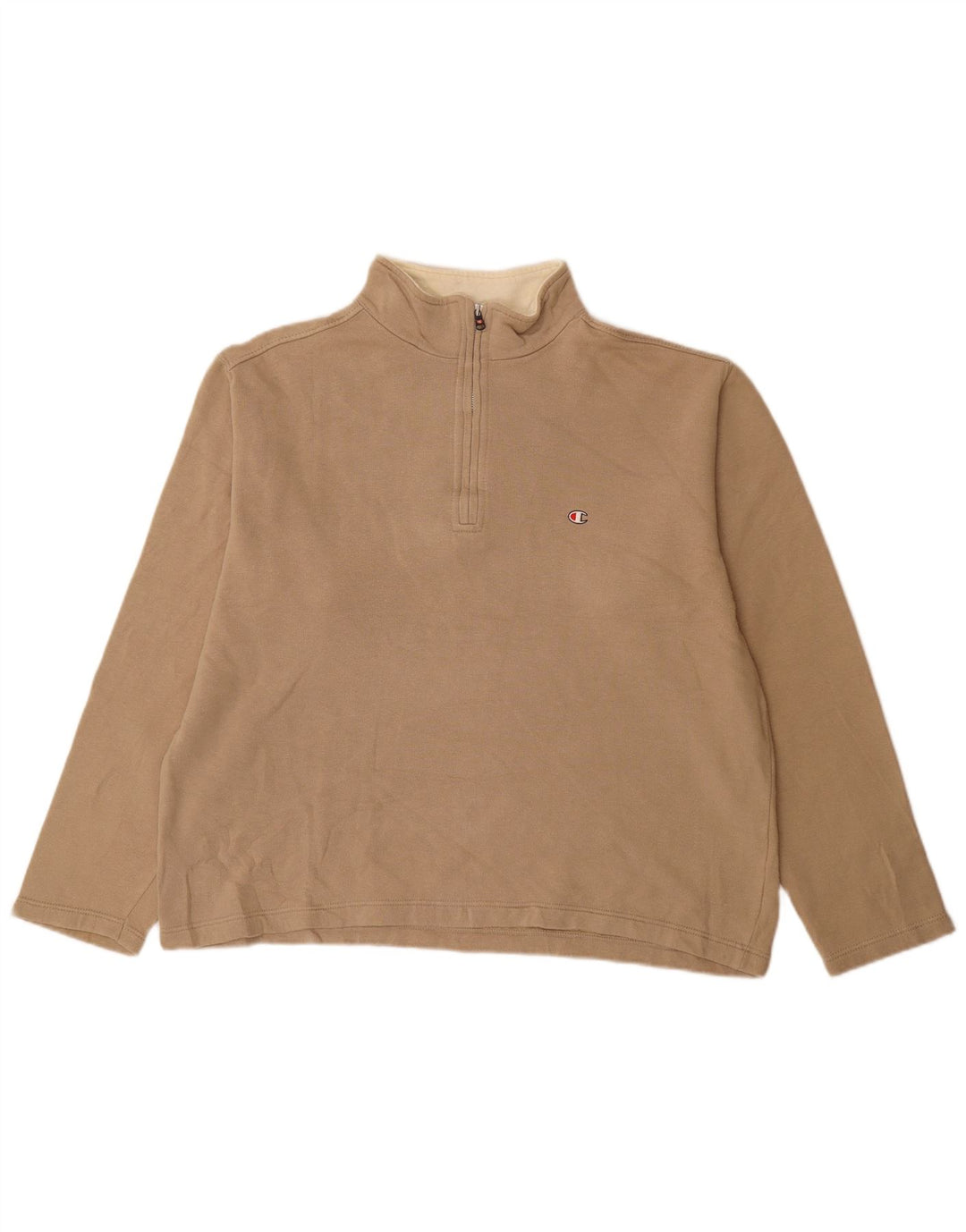 Felpa Champion da uomo con collo con zip, maglione grande, cotone beige