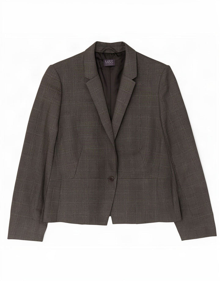 Giacca blazer a 1 bottone Marks & Spencer da donna UK 18 XL poliestere a quadri grigio