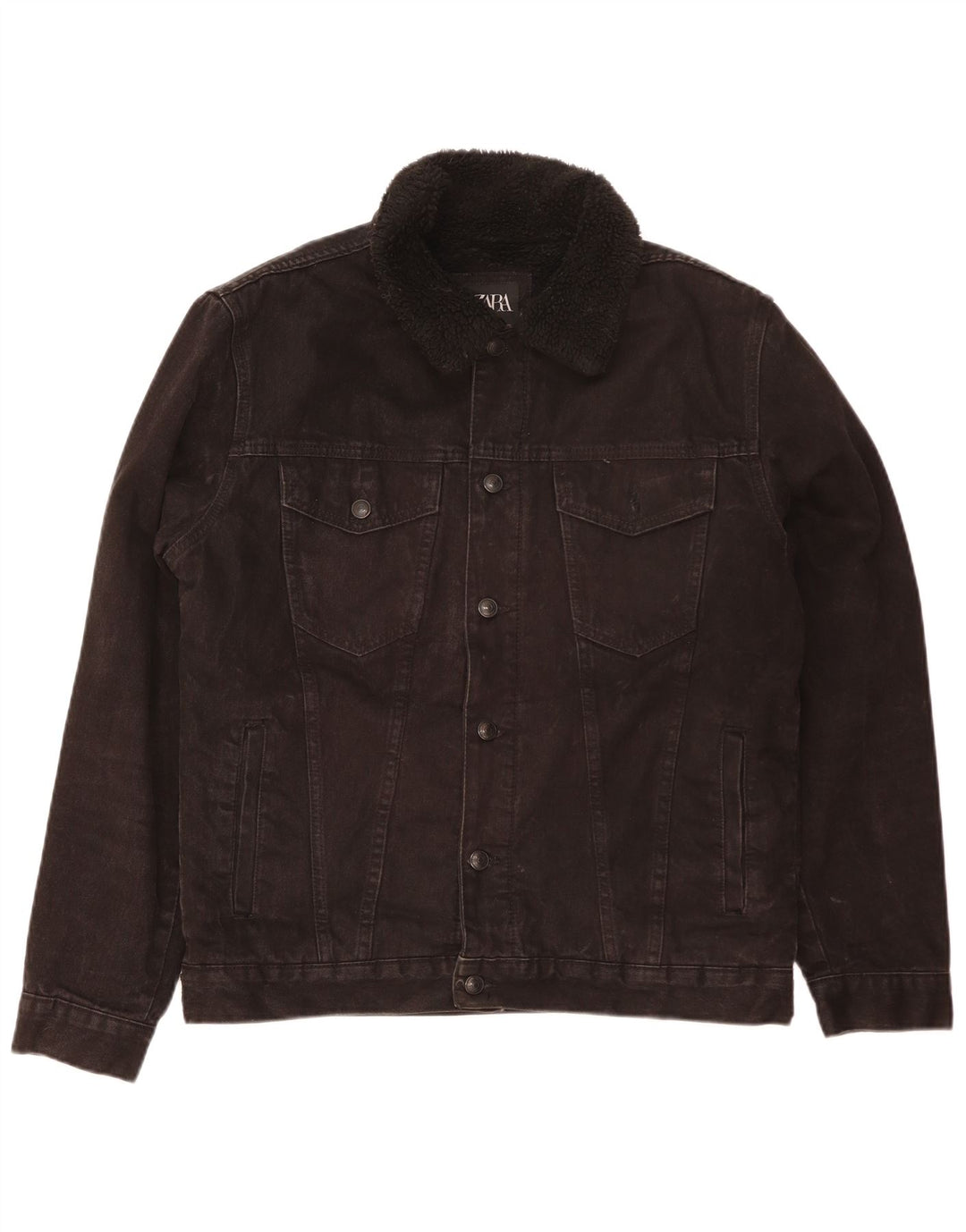Giacca Zara da uomo in denim sherpa UK 42 XL poliestere nero