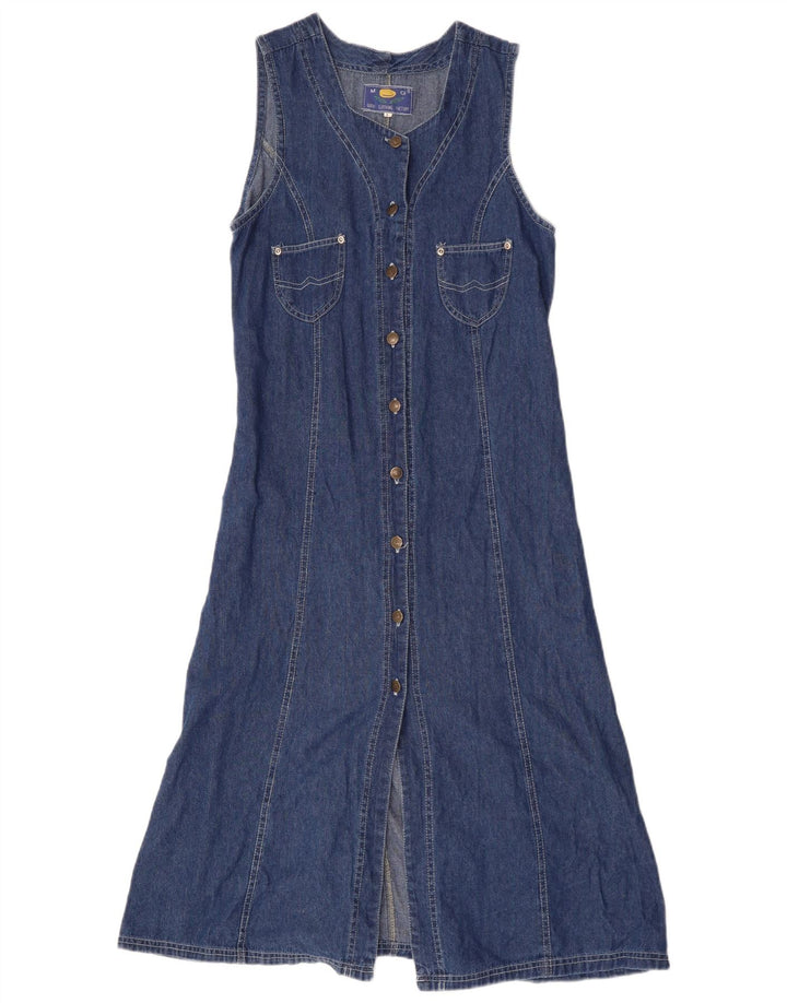 Abito vintage in denim senza maniche da donna UK 14 grande cotone blu