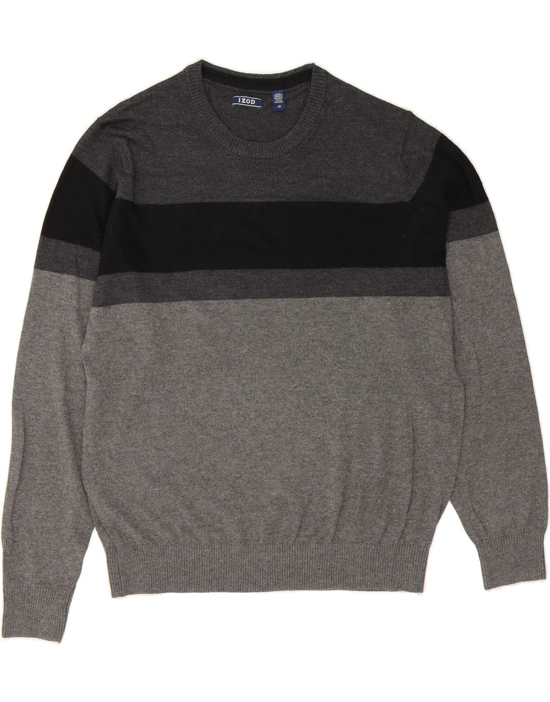 IZOD Mens Crew Neck Jumper Sweater Large Grey Colourblock Cotton Vintage Izod and Second-Hand Izod from Messina Hembry 
