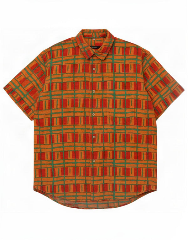 Camicia vintage da uomo a maniche corte in cotone a quadri arancioni grandi
