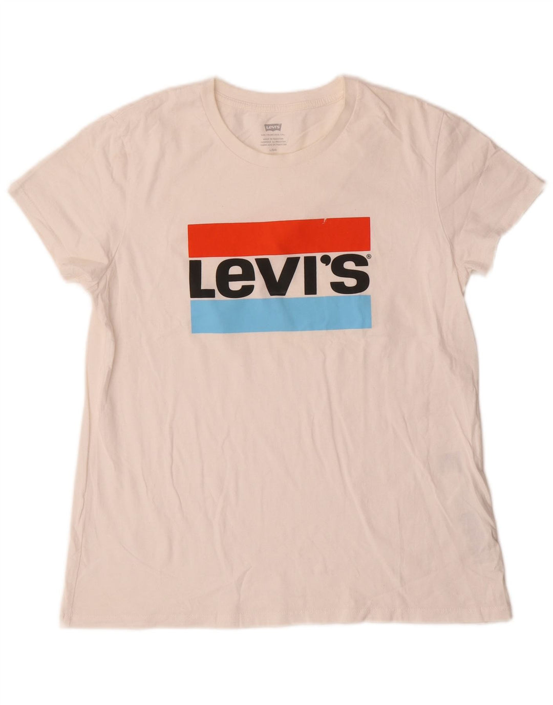Levi's T-shirt grafica da donna Top UK 16 Large in cotone bianco sporco