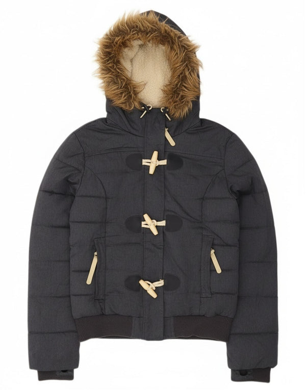 Giacca imbottita con cappuccio da donna Superdry UK 10 Small Poliestere grigio