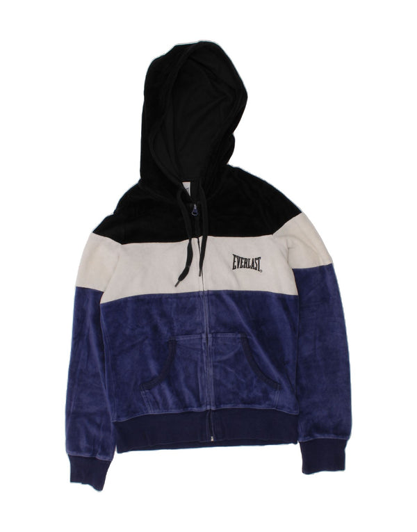 EVERLAST Womens Loose Fit Zip Hoodie Sweater UK 6 XS Blue Colourblock