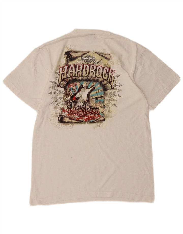 HARD ROCK CAFE Mens Lisbon Graphic T-Shirt Top Medium White Cotton