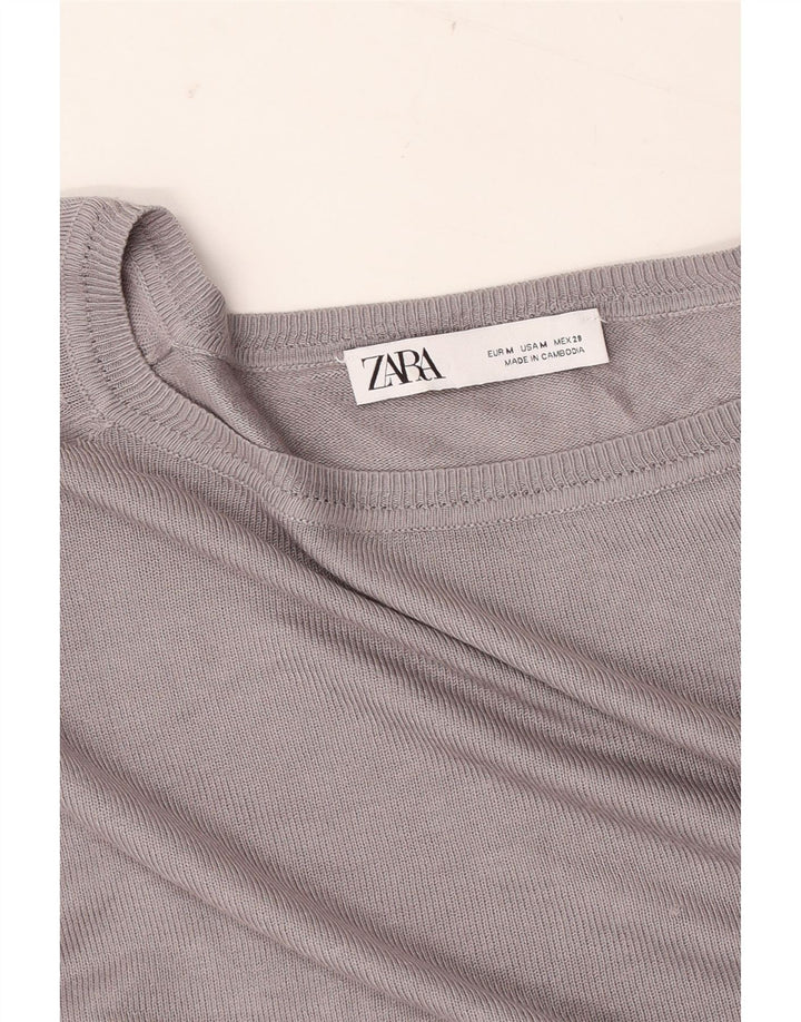 ZARA Maglione Corto da Donna Oversize con Scollo a Barca UK 14 Grigio Medio