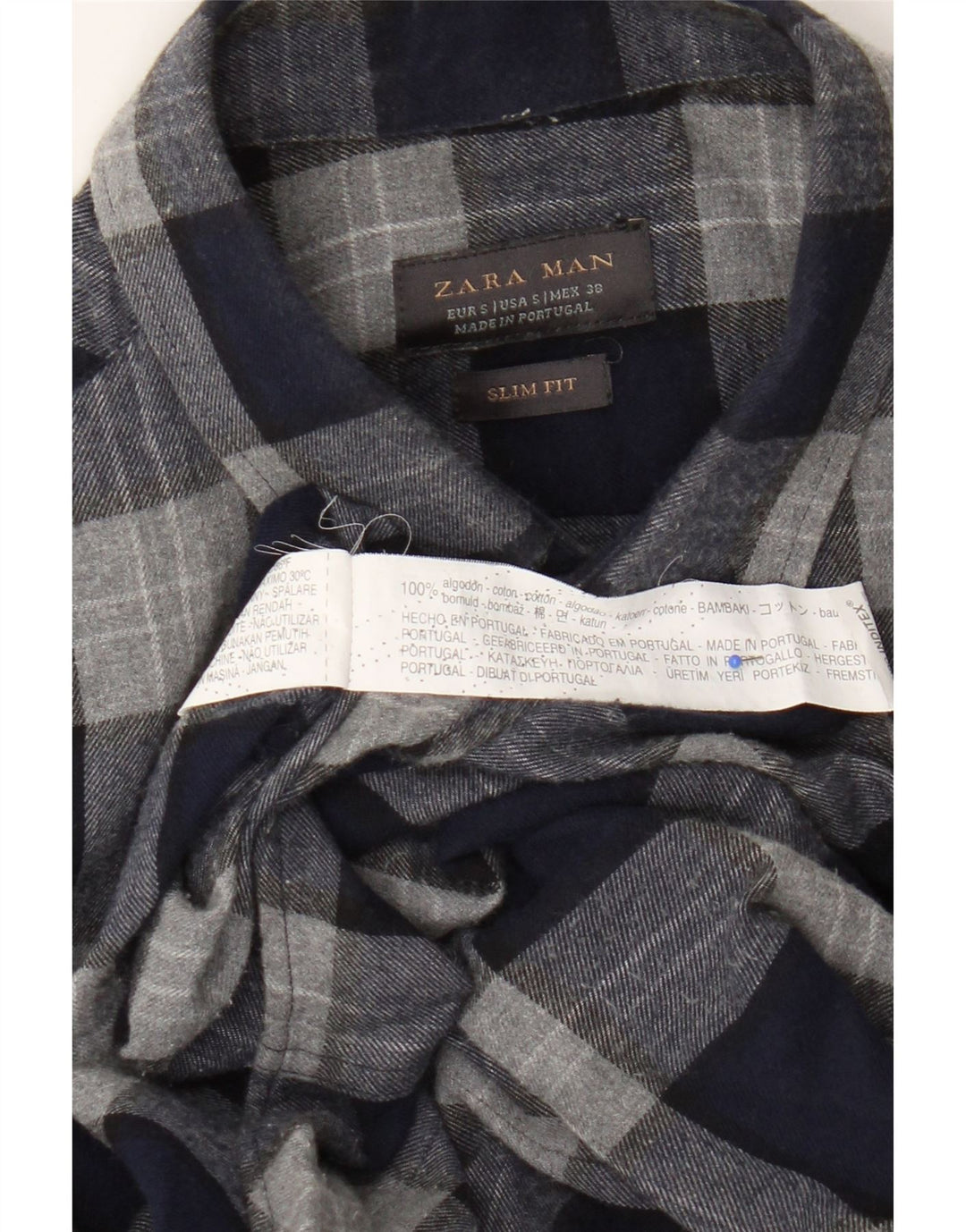 Camicia Zara da uomo slim fit in flanella piccola in cotone a quadri blu navy
